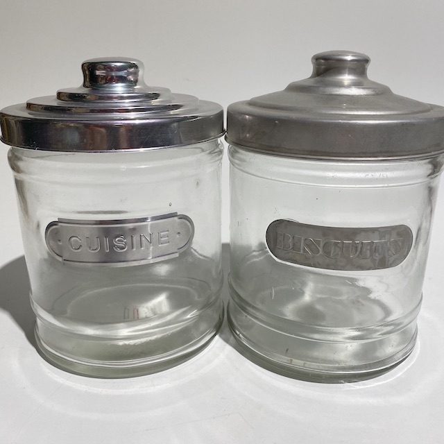CANNISTER, Retro Glass Storage Jar w Aluminium Lid